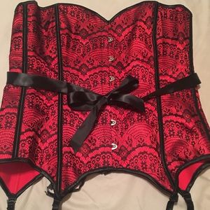 Red Corset with Black Lace Overlay